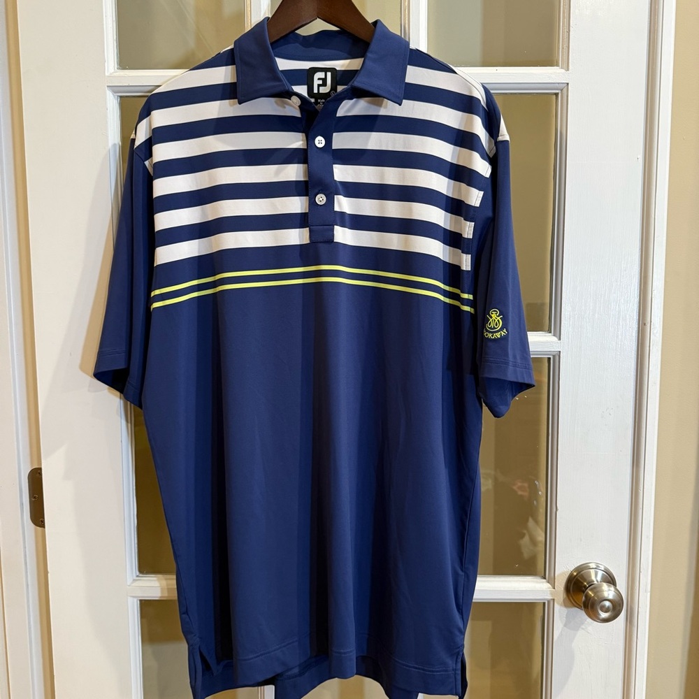 FootJoy Performance Polo Shirt Mens Large Blue and White Striped